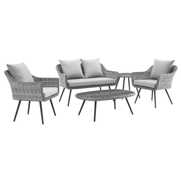 Endeavor 5 Piece Outdoor Patio Wicker Rattan Sectional Sofa Set in Gray Gray by Modway