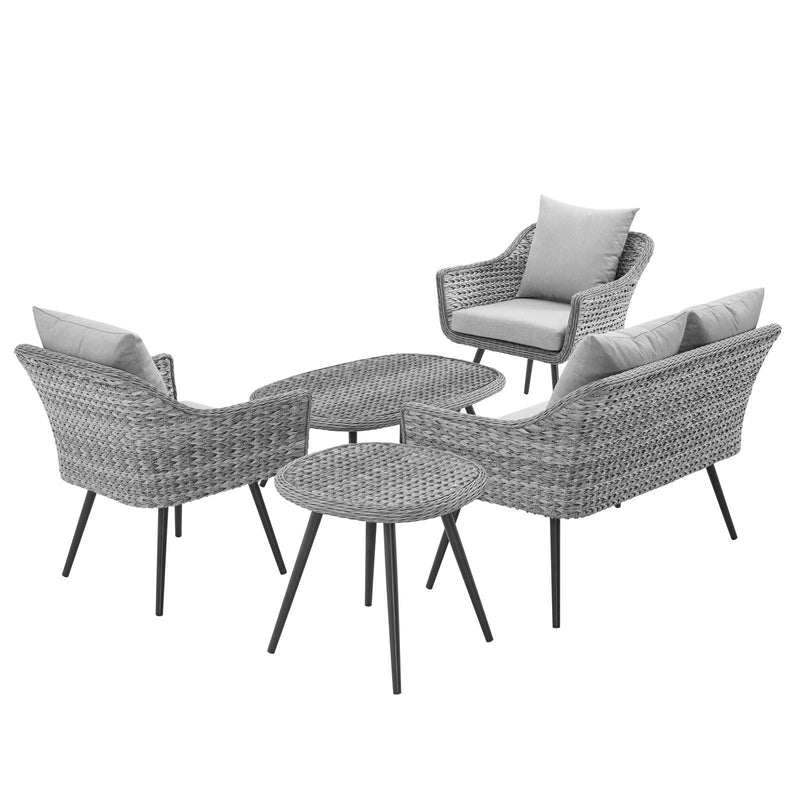 Endeavor 5 Piece Outdoor Patio Wicker Rattan Sectional Sofa Set in Gray Gray by Modway