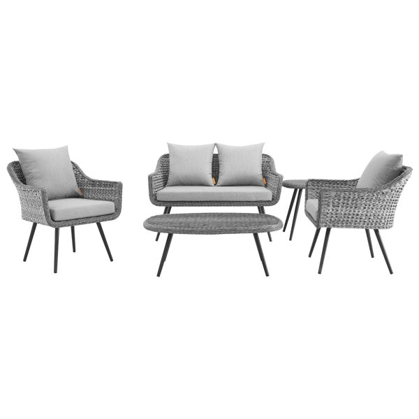 Endeavor 5 Piece Outdoor Patio Wicker Rattan Sectional Sofa Set in Gray Gray by Modway