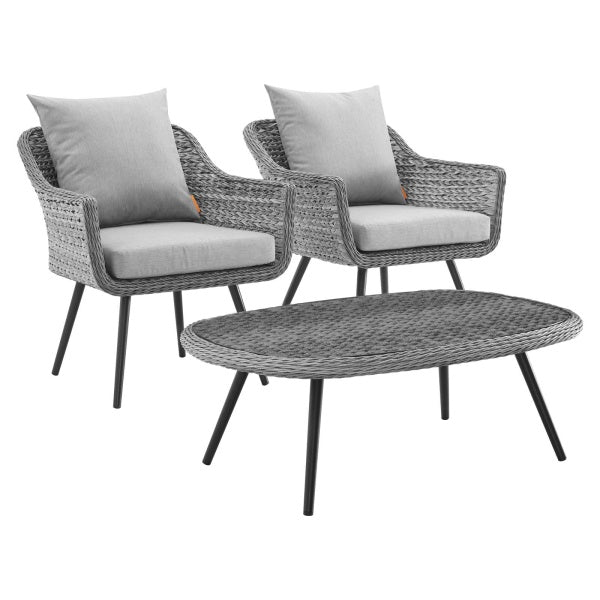 Endeavor 3 Piece Outdoor Patio Wicker Rattan Sectional Sofa Set in Gray Gray by Modway