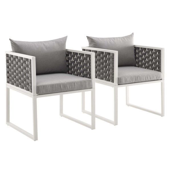 Stance Dining Armchair Outdoor Patio Aluminum Set of 2 | Polyester by Modway