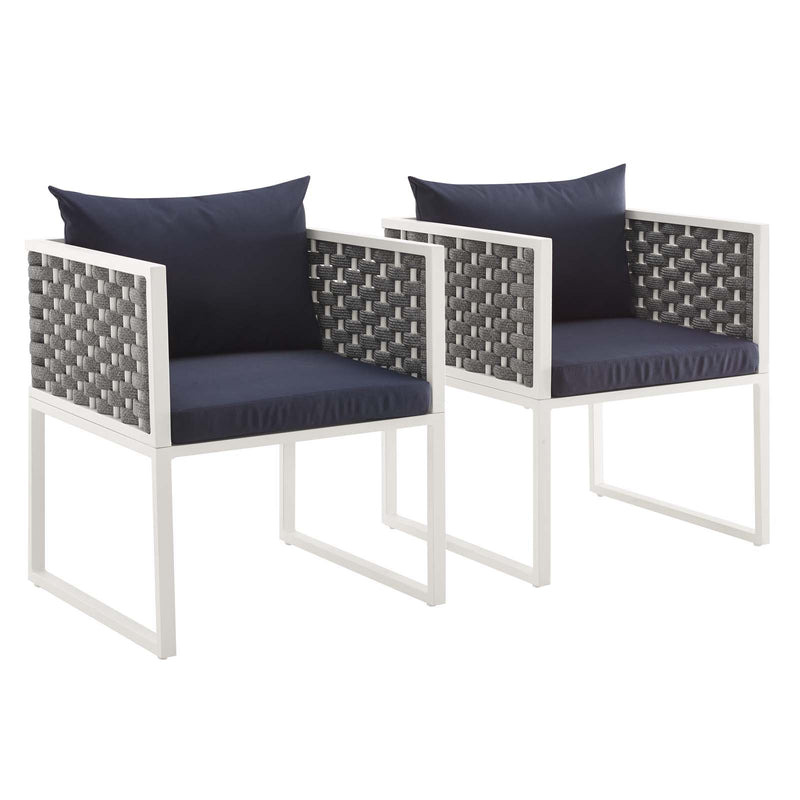 Stance Dining Armchair Outdoor Patio Aluminum Set of 2 | Polyester by Modway