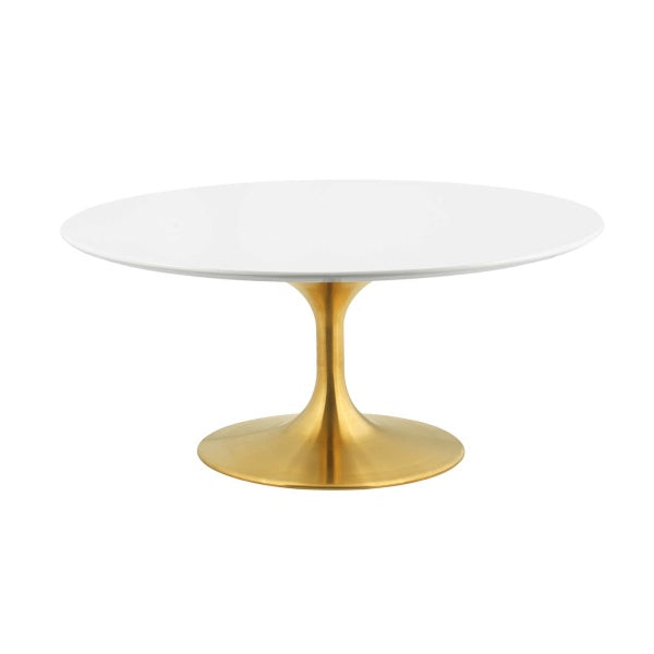 Lippa 36" Round Coffee Table with Gold Base in Gold White by Modway