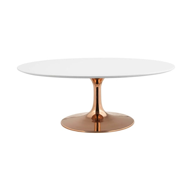 Lippa 42" Oval-Shaped Coffee Table With Rose Gold Base in Rose Gold White By Modway