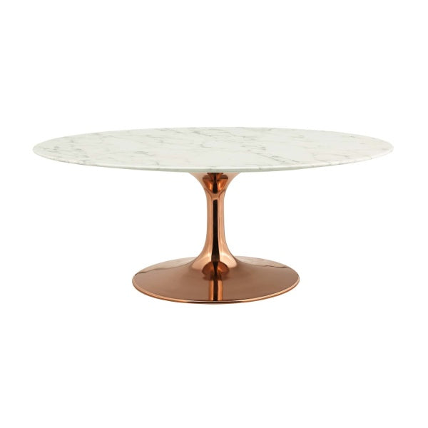 Lippa 42" OvalShaped Coffee Table With Rose Gold Base in Rose Gold White By Modway