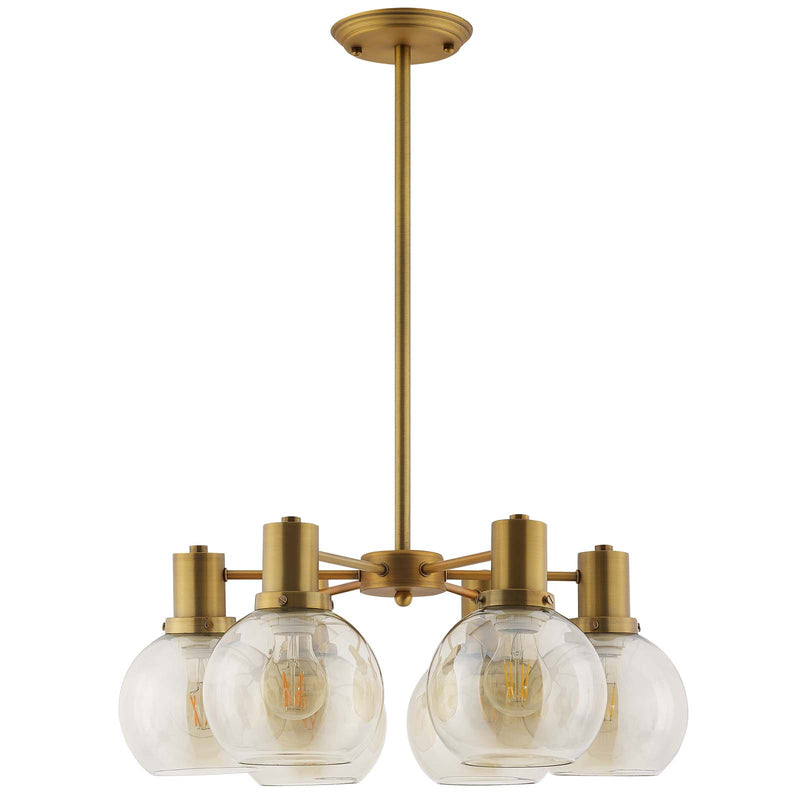 Resound Amber Glass And Brass Pendant Chandelier in Gold by Modway
