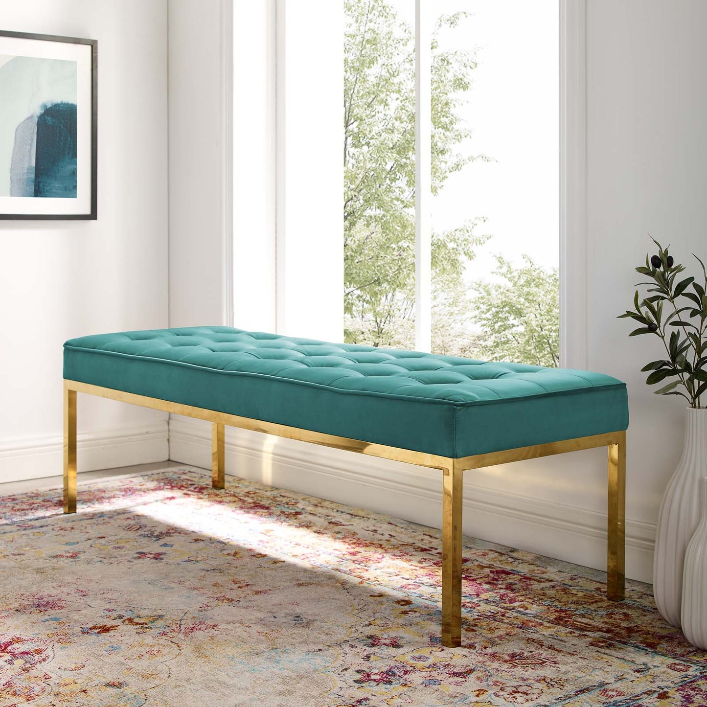 Loft Gold Stainless Steel Leg Large Performance Velvet Bench by Modway