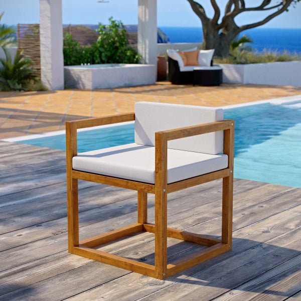 Newbury Accent Outdoor Patio Premium Grade A Teak Wood Armchair in White by Modway