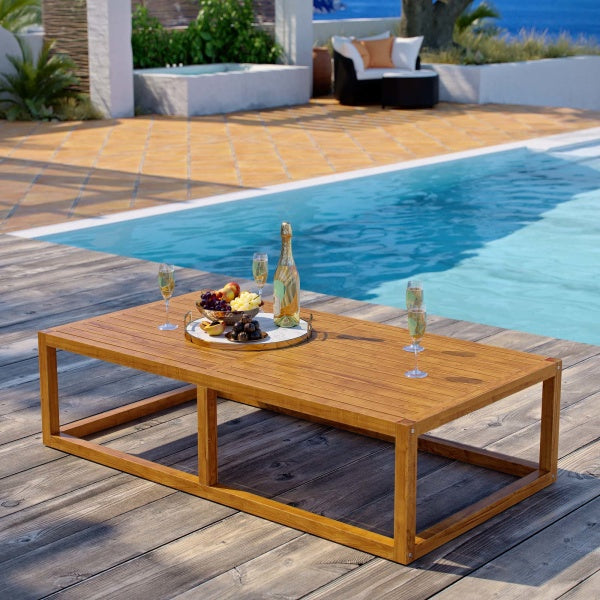 Newbury Outdoor Patio Premium Grade A Teak Wood Coffee Table Natural in White by Modway