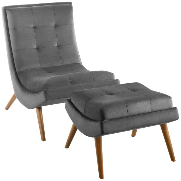 Ramp Upholstered Performance Velvet Lounge Chair and Ottoman Set by Modway