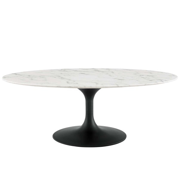 Lippa 48" OvalShaped Artificial Marble Coffee Table in Black White by Modway
