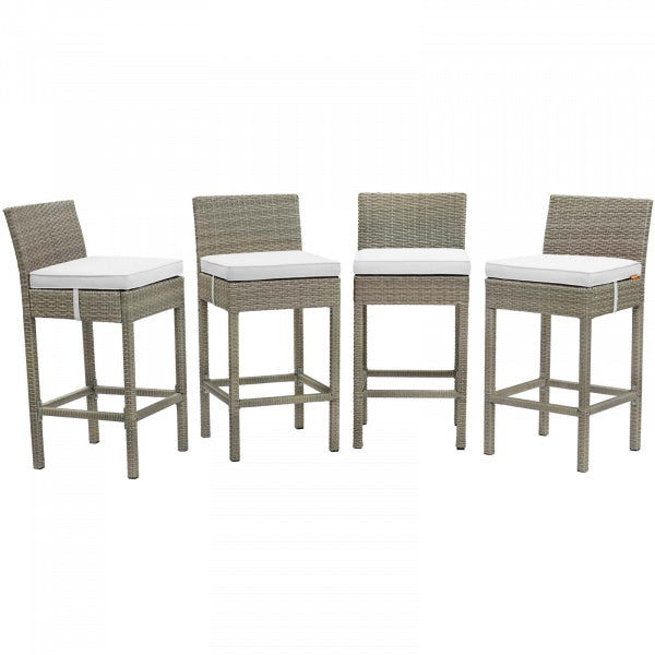 Conduit Bar Stool Outdoor Patio Wicker Rattan Set of 4 Light Gray by Modway