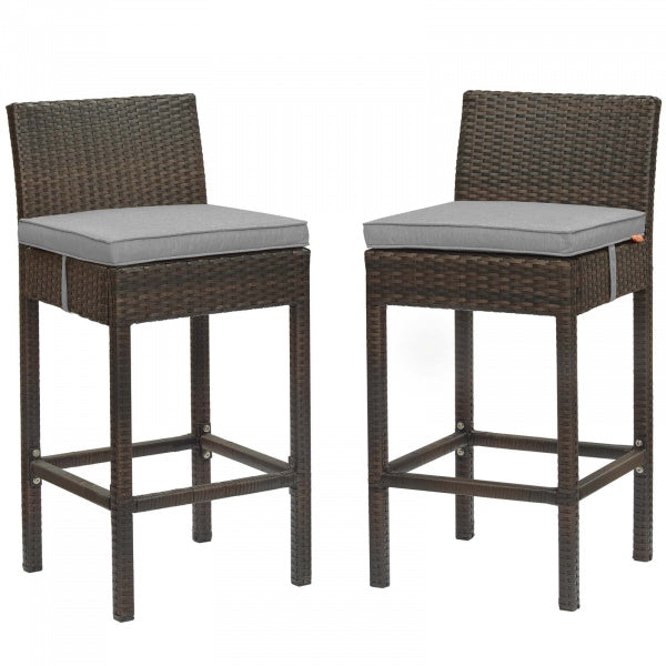 Conduit Bar Stool Outdoor Patio Wicker Rattan Set of 2 Brown Gray by Modway