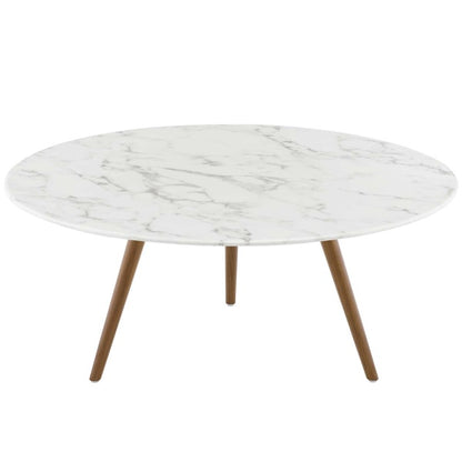 Lippa 36" Round Artificial Marble Coffee Table with Tripod Base By Modway