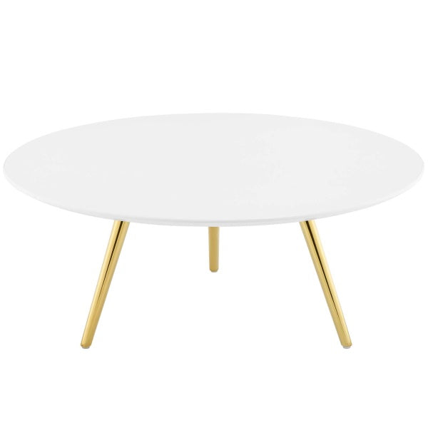 Lippa 36" Round Wood Top Coffee Table with Tripod Base Gold White By Modway