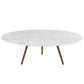 Lippa 47" Round Artificial Marble Coffee Table with Tripod Base Walnut White By Modway