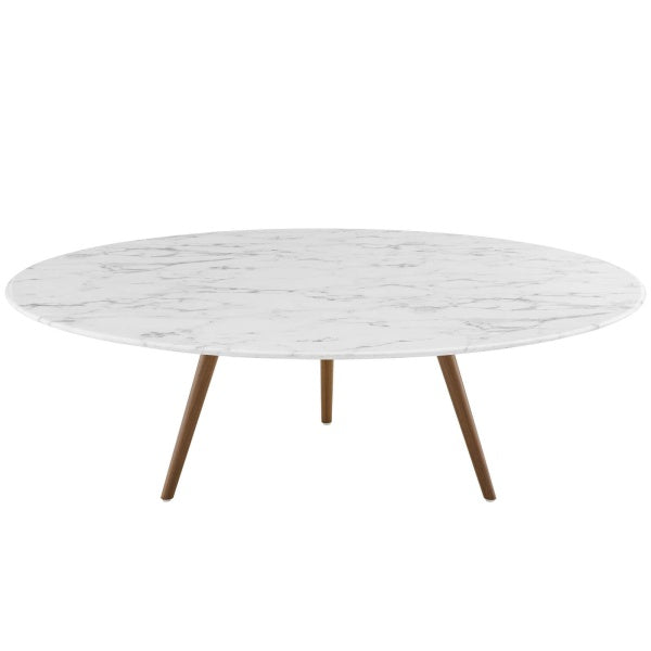 Lippa 47" Round Artificial Marble Coffee Table with Tripod Base Walnut White By Modway