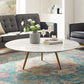 Lippa 47" Round Artificial Marble Coffee Table with Tripod Base Walnut White By Modway