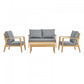 Syracuse Eucalyptus Wood Outdoor Patio 4 Piece Furniture Set Natural Gray by Modway