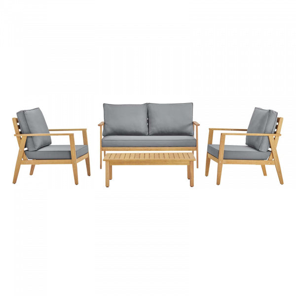 Syracuse Eucalyptus Wood Outdoor Patio 4 Piece Furniture Set Natural Gray by Modway