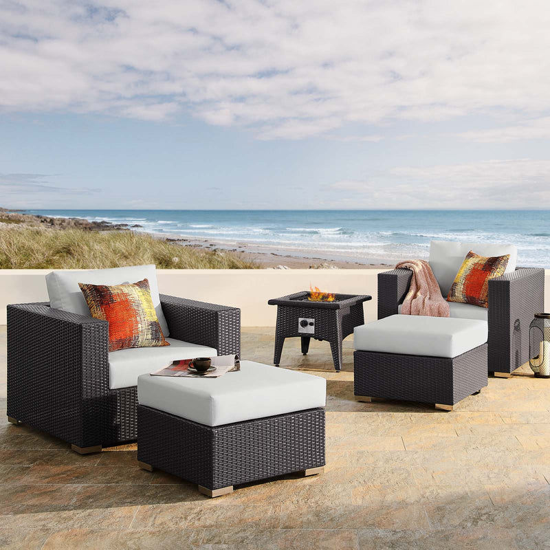 Convene 5 Piece Set Outdoor Patio with Fire Pit Espresso White by Modway