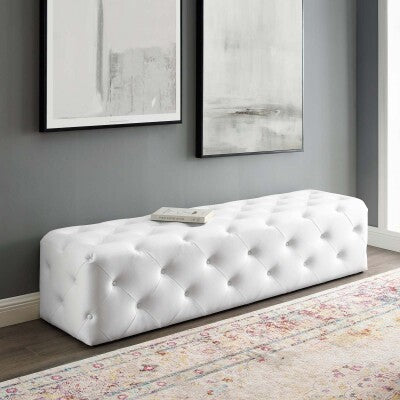 Anthem 72" Tufted Button Entryway Faux Leather Bench White by Modway