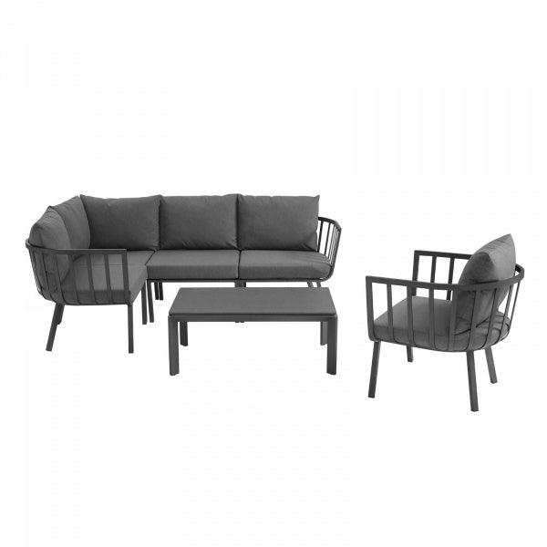 Riverside 4 Piece Outdoor Patio Aluminum Sectional Set with Armchair and Table in Dark Gray by Modway