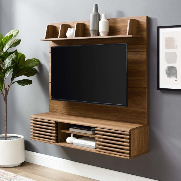Render Wall Mounted TV Stand Entertainment Center Walnut by Modway