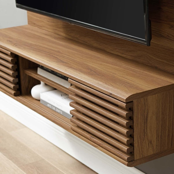 Render Wall Mounted TV Stand Entertainment Center Walnut by Modway