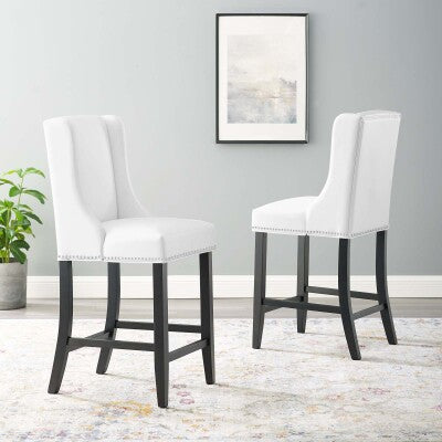 Baron Counter Stool Faux Leather Set of 2 White by Modway