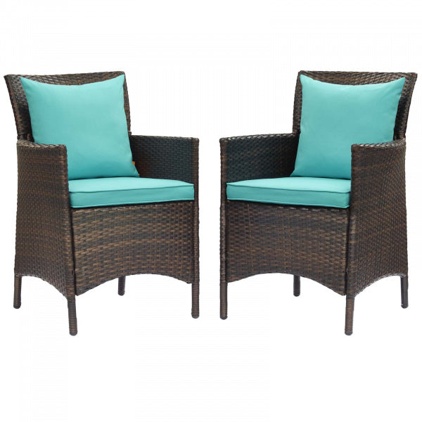 Conduit Outdoor Patio Wicker Rattan Dining Armchair Turquoise Set of 2 in Brown Turquoise by Modway