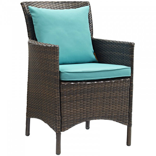 Conduit Outdoor Patio Wicker Rattan Dining Armchair Turquoise Set of 2 in Brown Turquoise by Modway