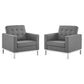 Loft Tufted Upholstered Faux Leather Armchair Set of 2 by Modway