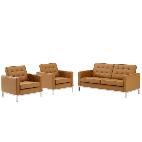 Loft 3 Piece Tufted Upholstered Faux Leather Set by Modway