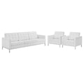 Loft 3 Piece Tufted Upholstered Faux Leather Set Silver Tan by Modway