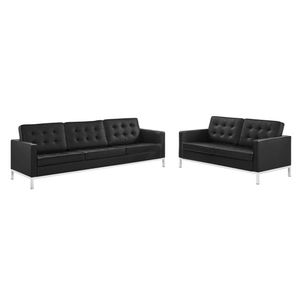 Loft Tufted Upholstered Faux Leather Sofa and Loveseat Set by Modway