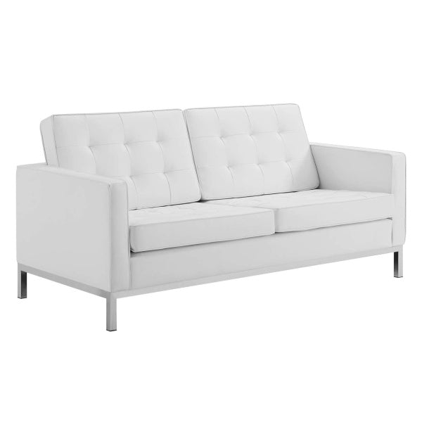 Loft Tufted Upholstered Faux Leather 3 Piece Set Silver White by Modway