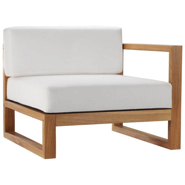 Upland Outdoor Patio Teak Wood Right-Arm Chair Natural White by Modway