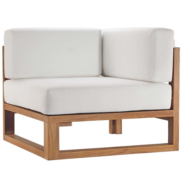 Upland Outdoor Patio Teak Wood Corner Chair Natural White by Modway