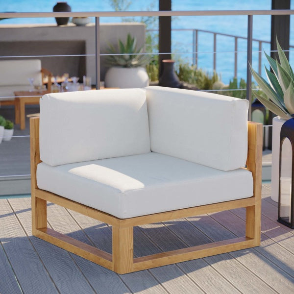 Upland Outdoor Patio Teak Wood Corner Chair Natural White by Modway
