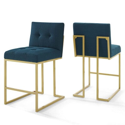 Privy Gold Stainless Steel Upholstered Fabric Counter Stool Set of 2 by Modway