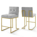 Privy Gold Stainless Steel Upholstered Fabric Counter Stool Set of 2 by Modway