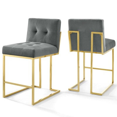 Privy Gold Stainless Steel Performance Velvet Counter Stool Set of 2 by Modway