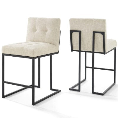 Privy Black Stainless Steel Upholstered Fabric Counter Stool Set of 2 by Modway