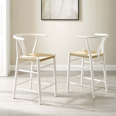 Amish Wood Counter Stool Set of 2 White by Modway