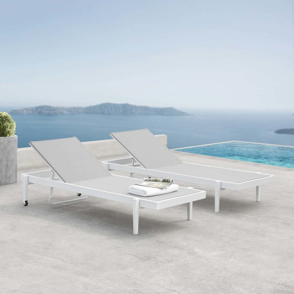 Charleston Outdoor Patio Aluminum Chaise Lounge Chair White Gray by Modway