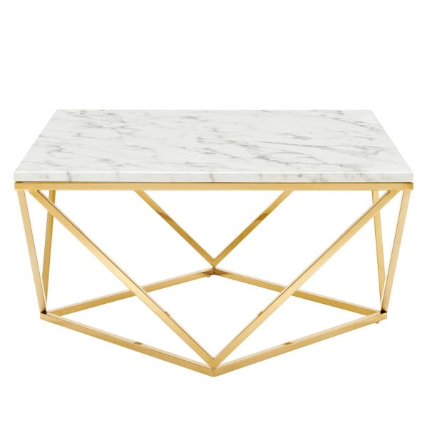 Vertex Gold Metal Stainless Steel Coffee Table Gold White by Modway