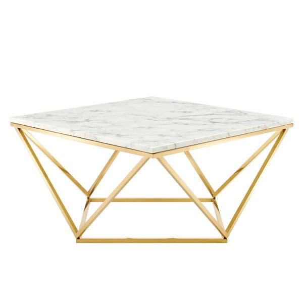 Vertex Gold Metal Stainless Steel Coffee Table Gold White by Modway