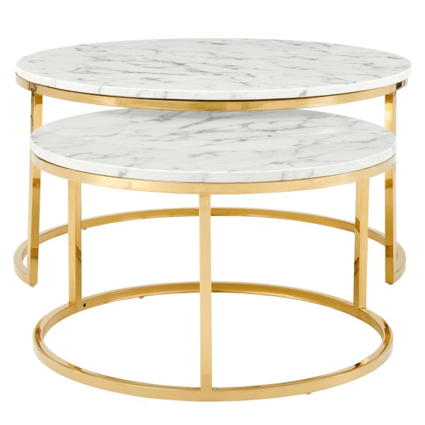 Ravenna Artificial Marble Nesting Coffee Table Gold White by Modway