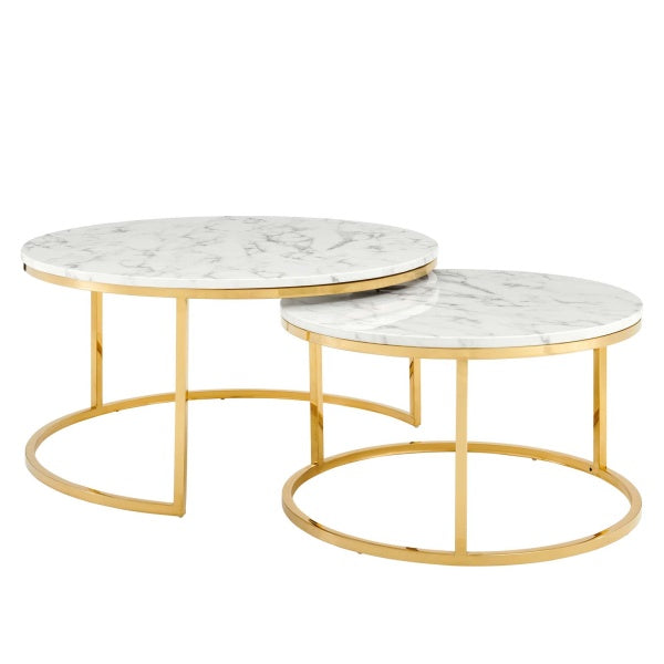 Ravenna Artificial Marble Nesting Coffee Table Gold White by Modway